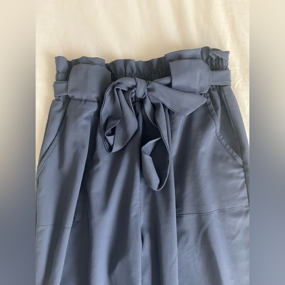 Blue gray paper bag pants